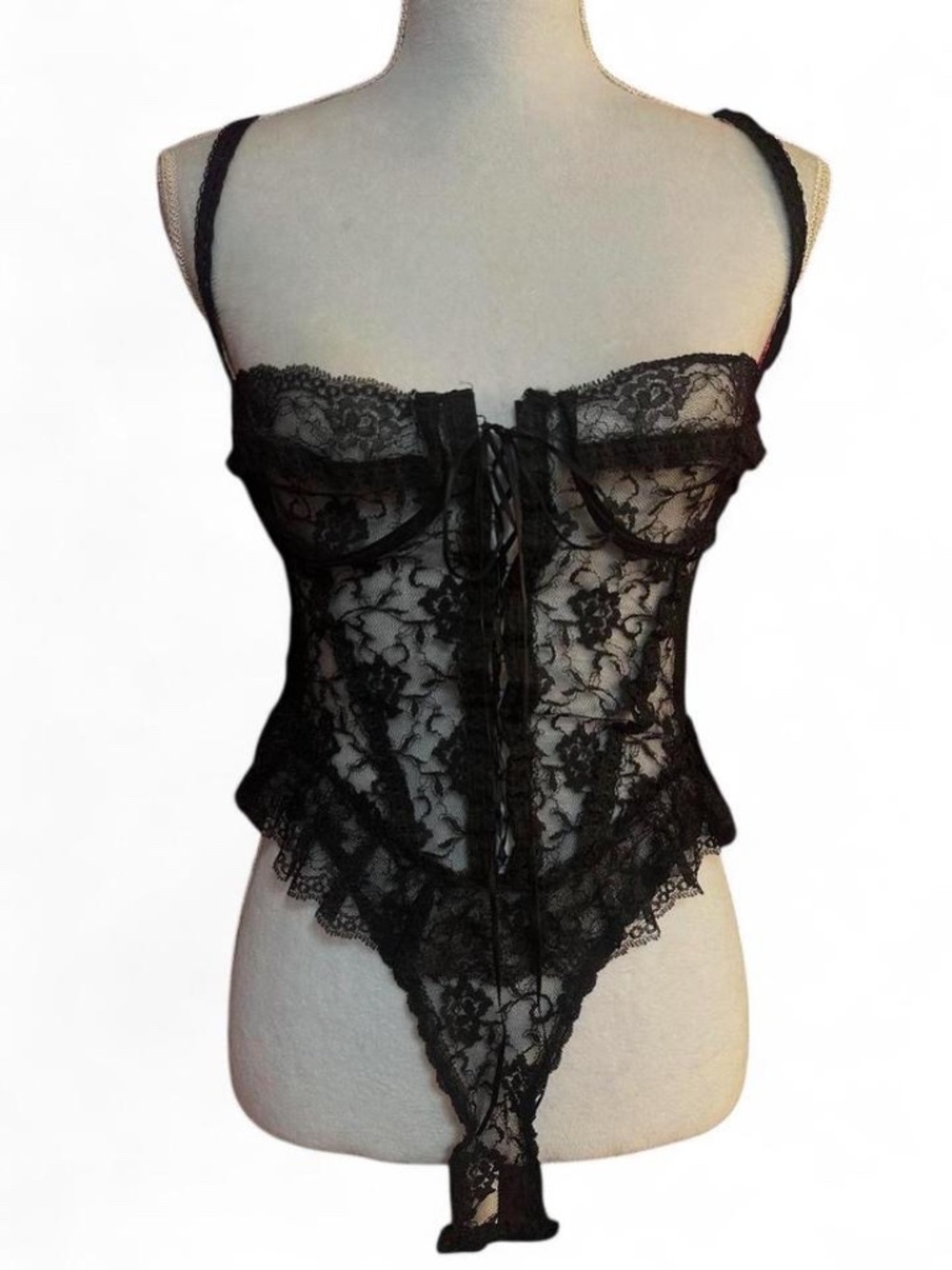 Frederick’s of Hollywood Black Lace Corset Bodysuit
